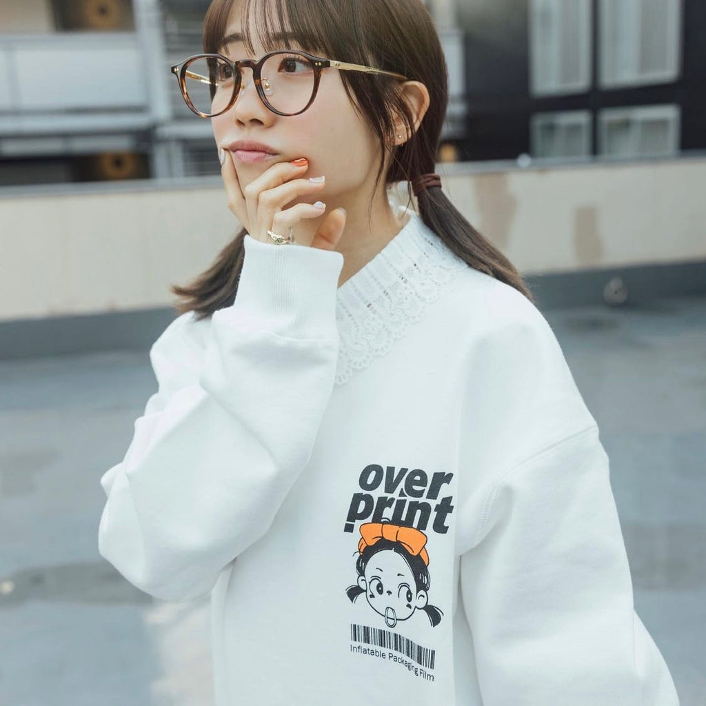 Over Print DEFORMED Sweat Shirt (White)