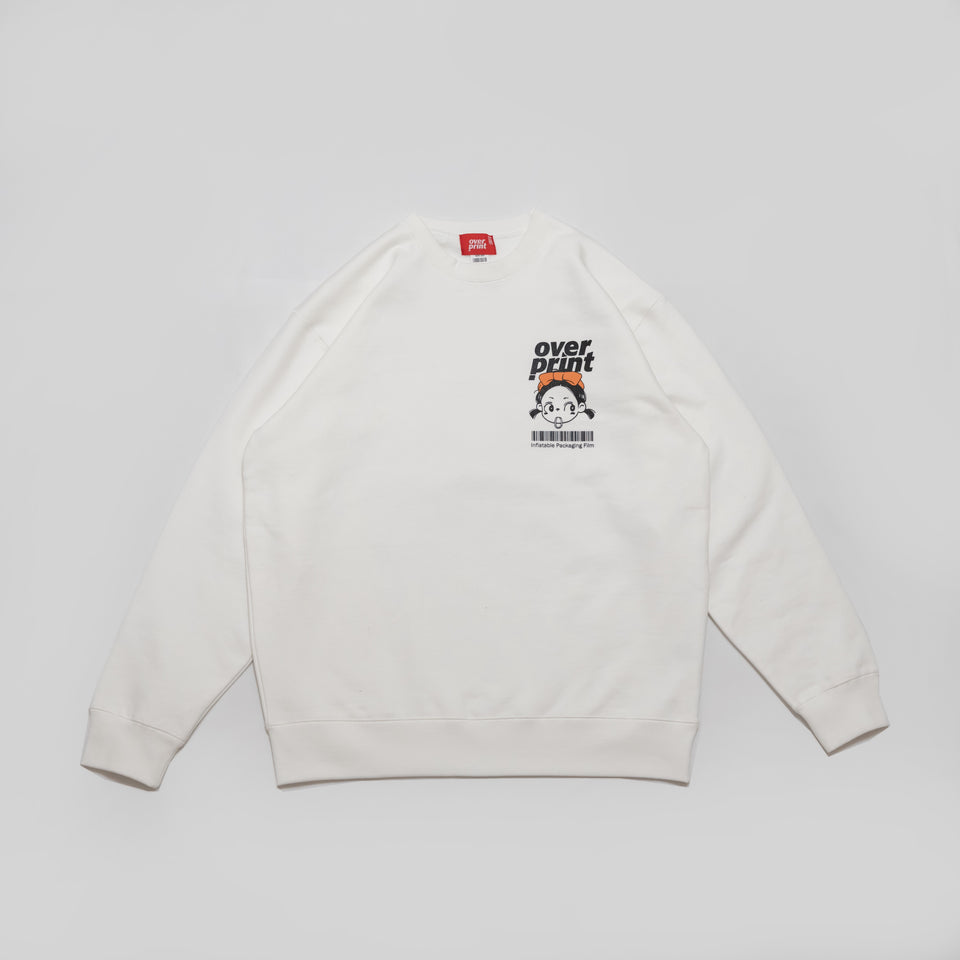 Over Print DEFORMED Sweat Shirt (White)