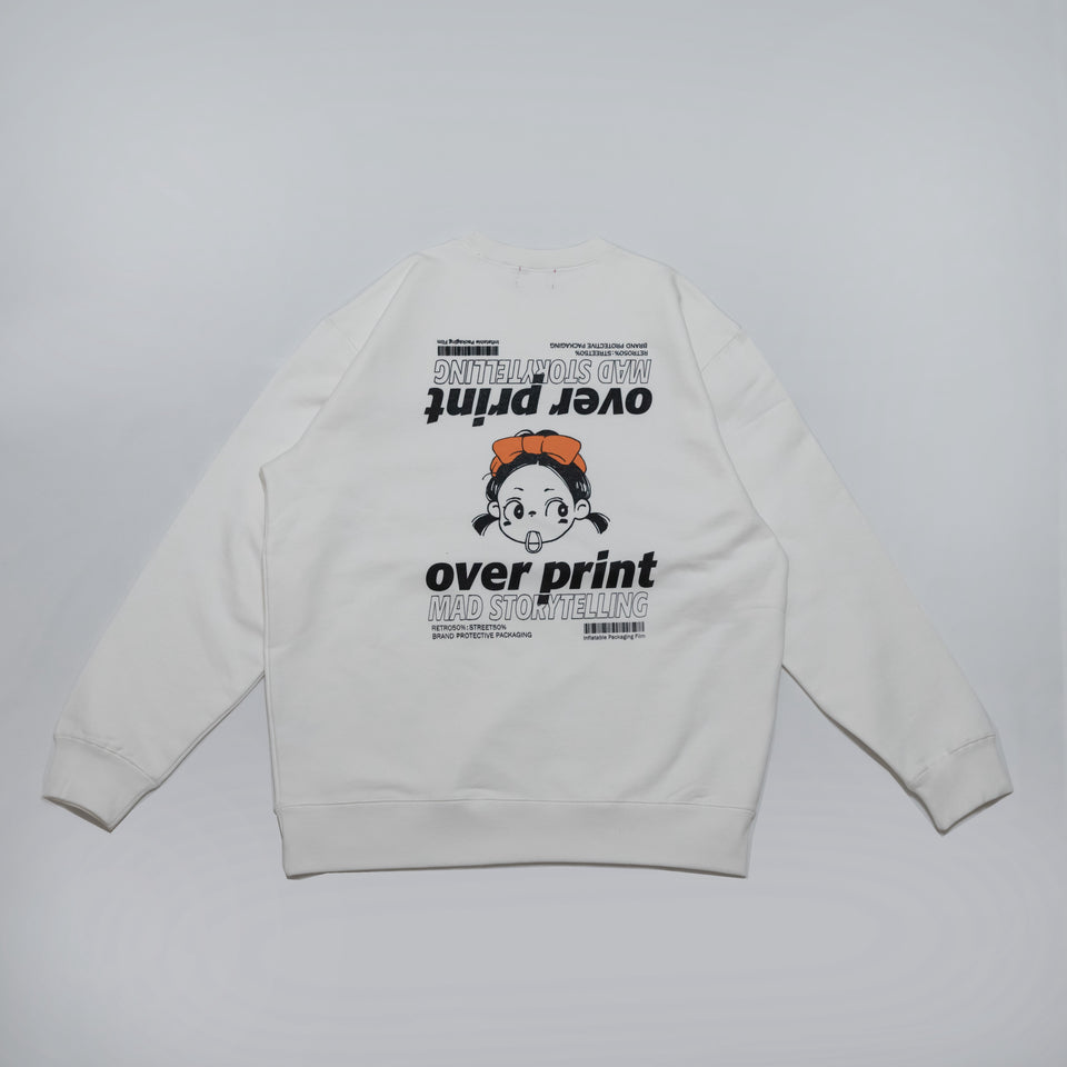 Over Print DEFORMED Sweat Shirt (White)